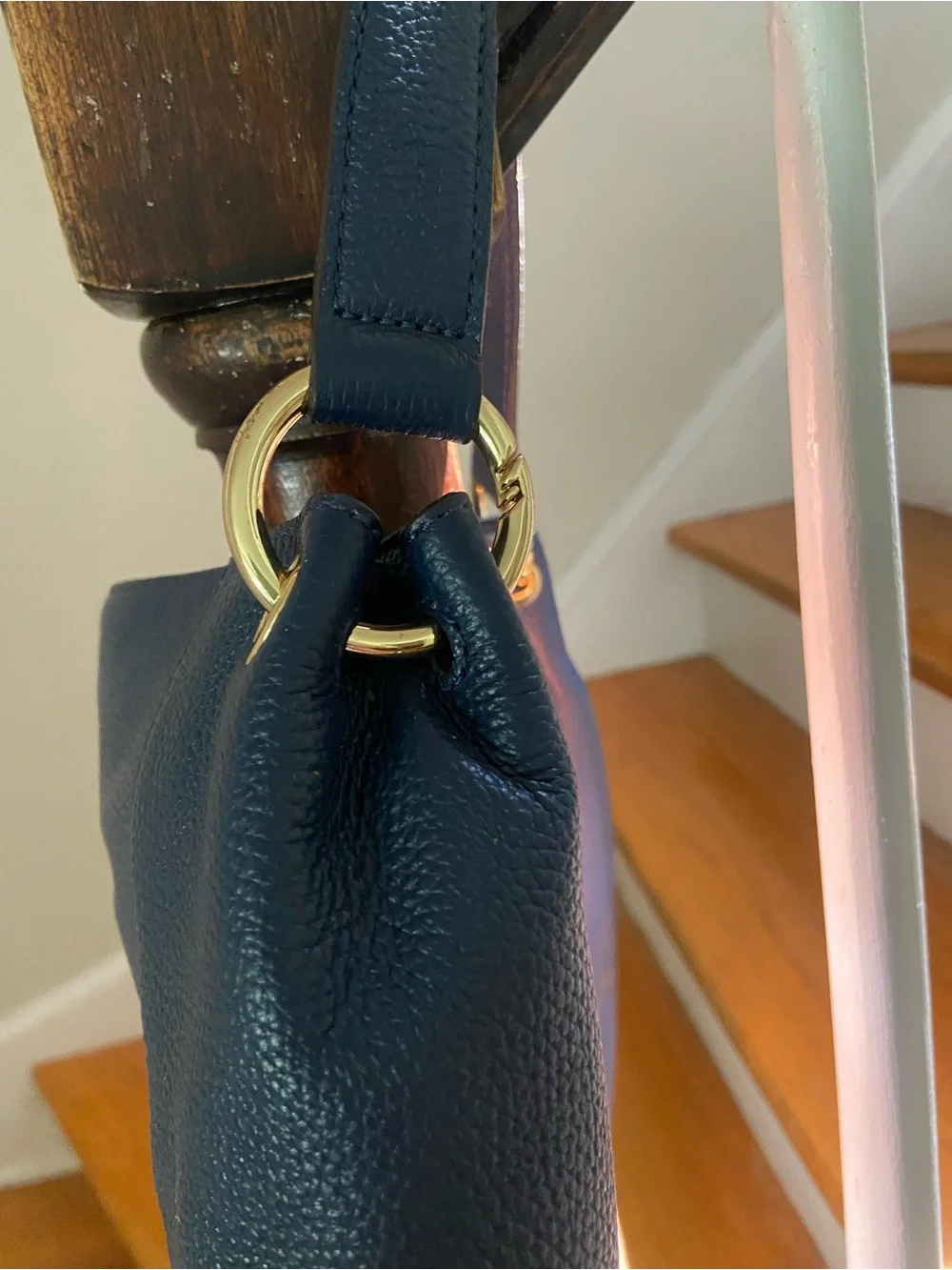 Michael Kors Dark Blue Pebbled Leather Hobo with Tassel and Gold Hardware